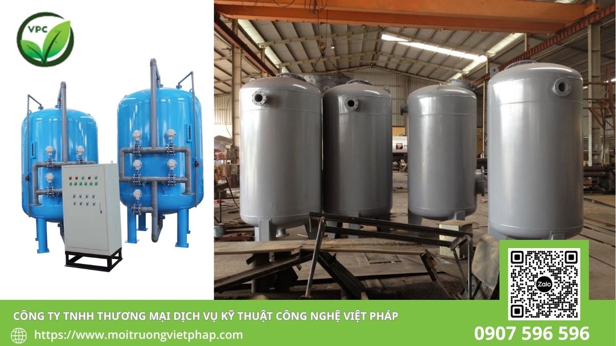 Lắp đặt cụm bồn lọc áp lực và cụm van tại công trình xử lý nước nhà máy