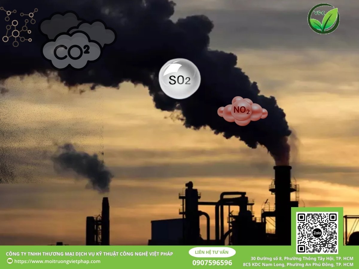 Thành phần ô nhiễm trong khí thải lò hơi đốt than gồm bụi, SO2, NOx và CO.