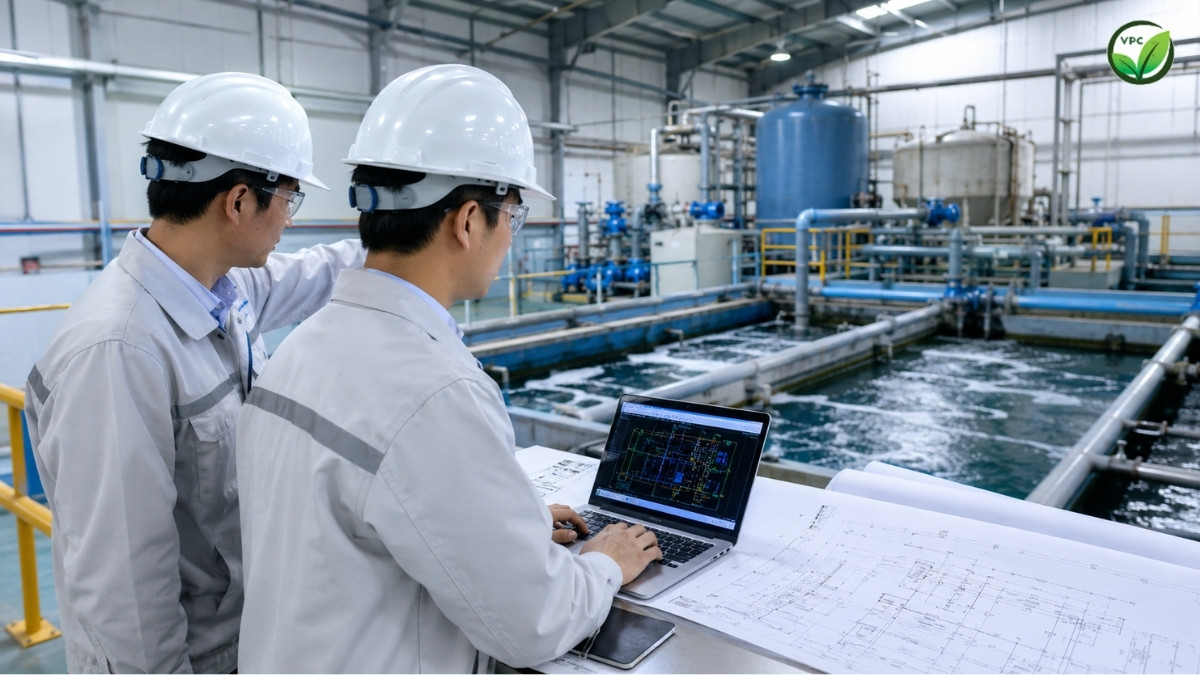 Quy trình xử lý nước thải nhà máy tại Củ Chi gồm khảo sát thiết kế thi công và vận hành