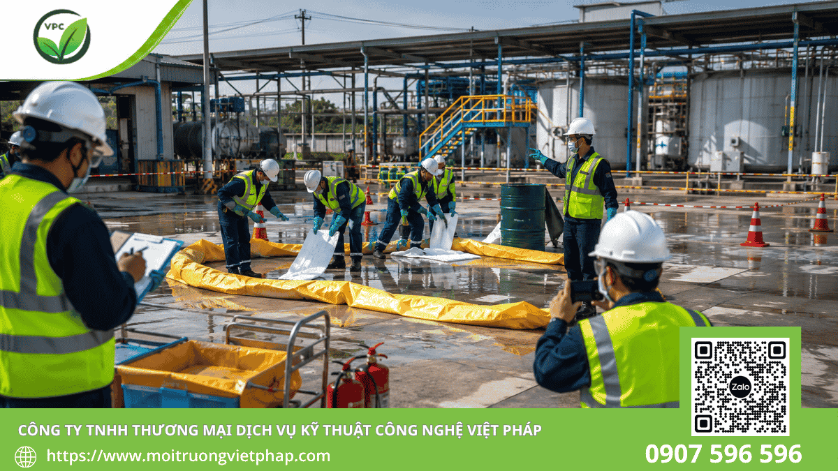 Diễn tập ứng phó sự cố môi trường tại trạm xử lý nước thải nhà máy