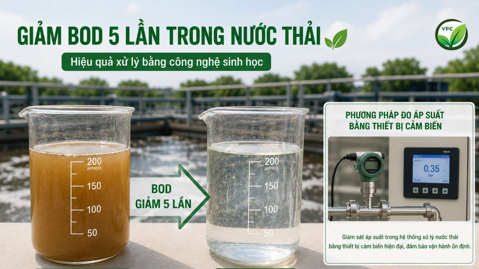 Bể sinh học hiếu khí do Việt Pháp thi công giúp giảm BOD5 trong nước thải