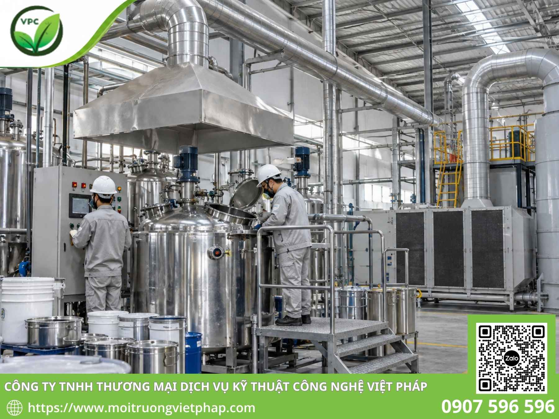 Kỹ sư Việt Pháp thi công hệ thống xử lý hơi dung môi tại nhà máy