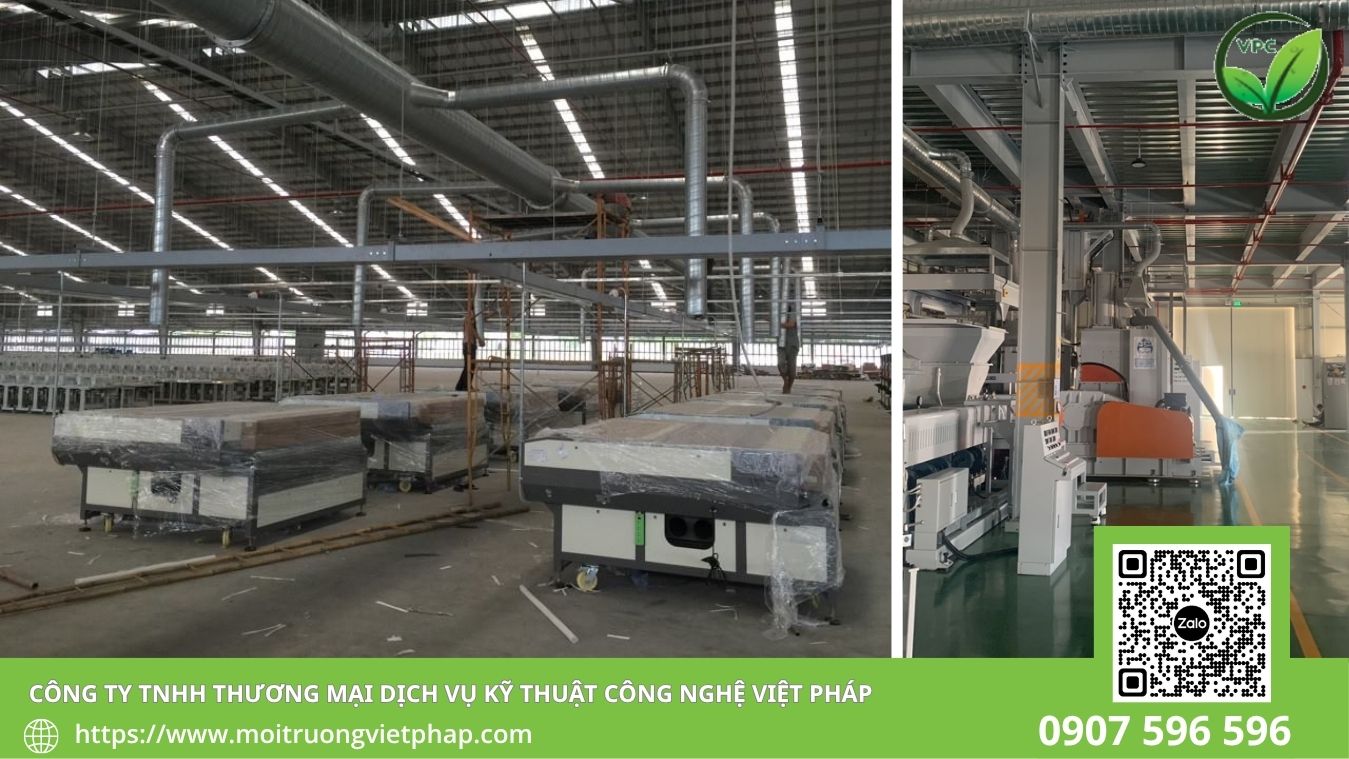 Chụp hút và đường ống thu gom trong hệ thống xử lý hơi dung môi