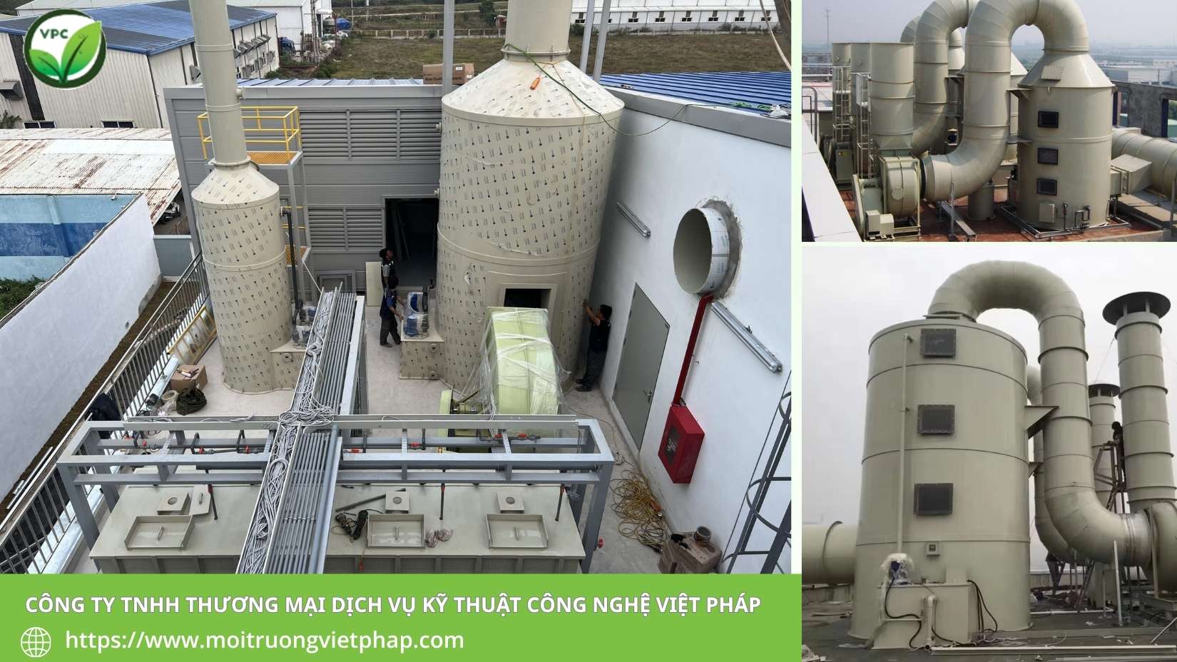 Kỹ sư lắp đặt hệ thống xử lý khí thải VOC tại nhà xưởng