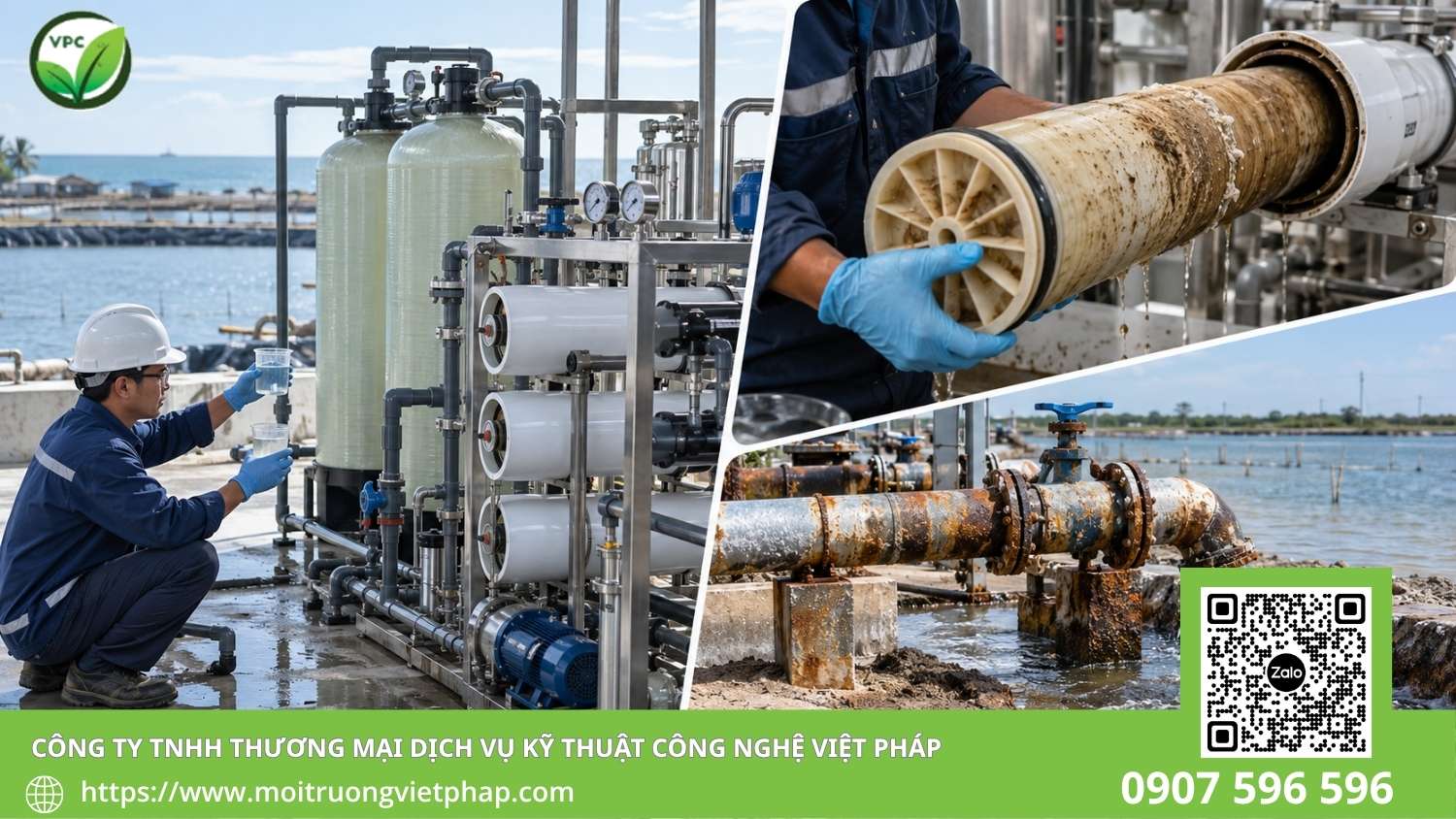 Kỹ thuật viên ghi nhật ký áp suất và TDS của hệ thống lọc nước lợ thành nước ngọt