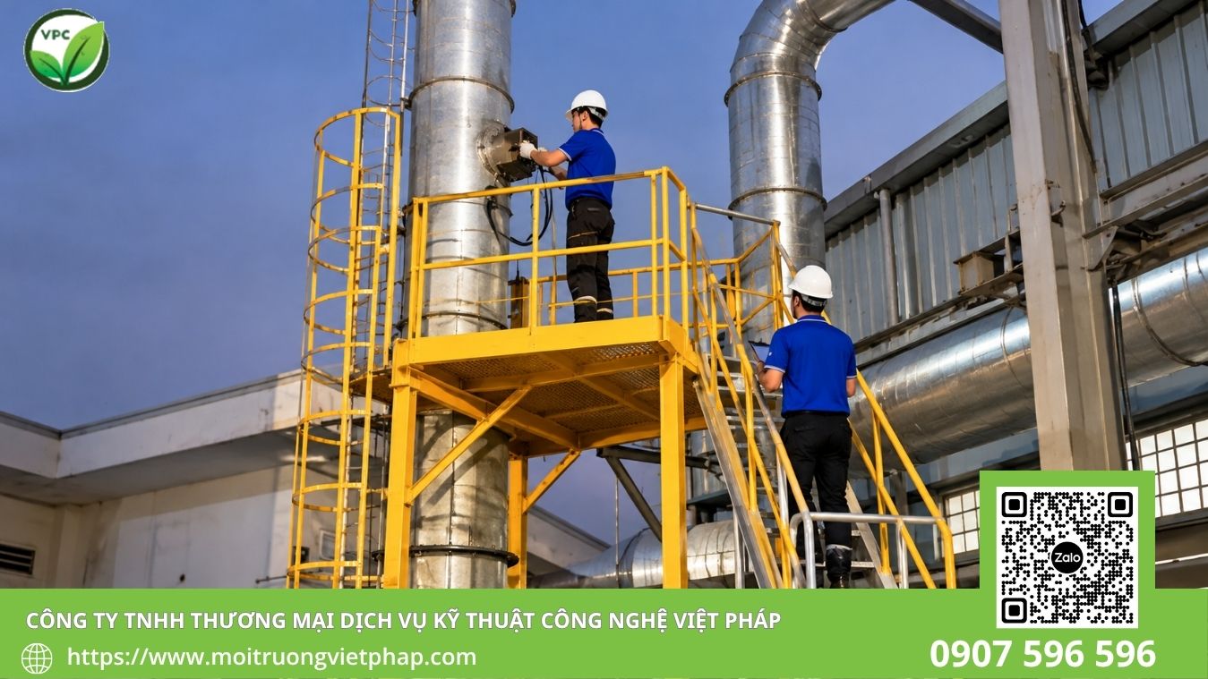 Ống khói không có sàn thao tác chưa đáp ứng quy định lấy mẫu khí thải